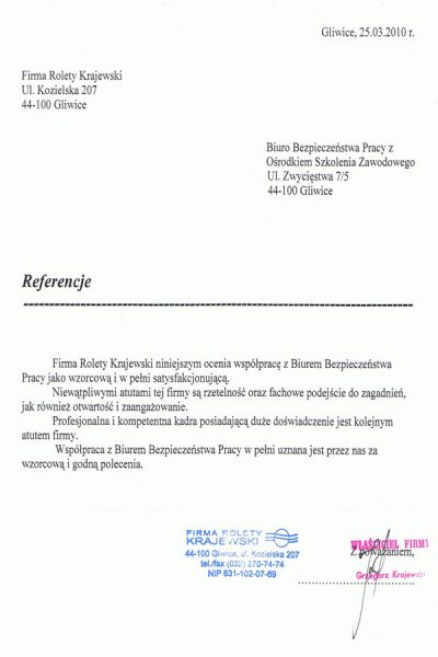 Referencje Rolety Krajewski
